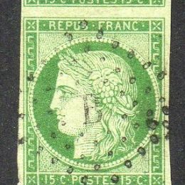 1849 Francia: Cerere 15 c. verde (N°2)