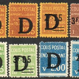 1938 Francia: Francobolli per Pacchi Postali - soprastampati con lettera “D” (N°127/46)