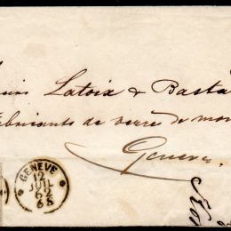 1854 Svizzera: Strubel 2r. grigio, filo di seta verde (N°25)