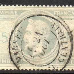 1863 Francia: effigie di Napoleone laureato 5Fr. violetto grigio (N°33)