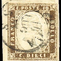 1858 Sardegna 10c. terra d’ombra (N°14)