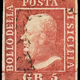 1859 Sicilia 5gr. carminio Ia tavola (N°9a)
