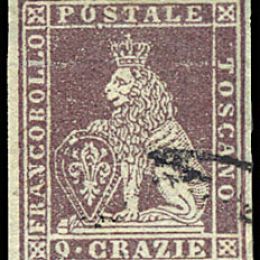 1851 Toscana 9cr. bruno violaceo su grigio (N°8)
