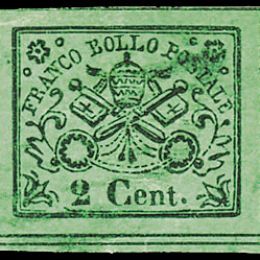 1867 - Pontificio 2c. verde giallo (N°13).