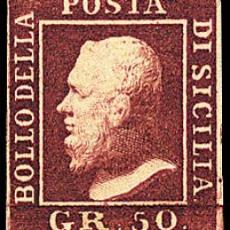 1859 Sicilia 50 gr. lacca bruno (N°14)