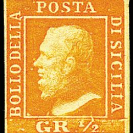 1859 Sicilia ½ gr. arancio prima tavola, carta di Palermo (N°1)