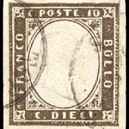 1860 Sardegna 10c. bruno olivastro scuro (N°14Bd)