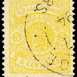 1880 Lussemburgo: stemma 5c. giallo limone tiratura di Haarlem (N°41)