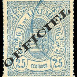 1875 Lussemburgo: Servizi - stemma 25c. azzuro con soprastampa “OFFICIEL” del tipo “A” (N°6A)