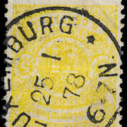 1874 Lussemburgo: stemma 5c. giallo scuro stampa locale (N°29a)