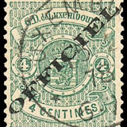 1875 Lussemburgo: Servizi - stemma 4c. verde con soprastampa “OFFICIEL” del tipo “A” (N°12A)