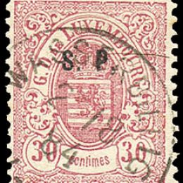 1881 Lussemburgo: Servizi - stemma 30c. rosa carminio con soprastampa “S.P.” del tipo “C” (N°43)