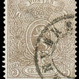 1866 Belgio: 5c. bruno grigio dent. 15 (N°25)