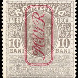 1917 Occupazioni Tedesche della Romania: 10b. lilla grigio soprastampato verticalmente  in rosso (N°14)