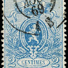 1867 Belgio: 2c. azzurro dent. 14½ x 14 (N°24a)