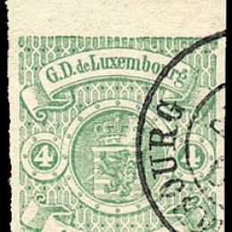 1874 Lussemburgo: stemma 4c. verde stampa locale (N°36A)