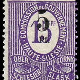 1920 Occup. Tedesche "Alta Slesia": francobolli tipo “cifra” soprastampati con nuovo valore: 5p. su 15p. violetto (N°40A)