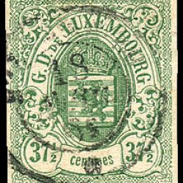 1859 Lussemburgo: stemma 37 ½c. verde (N°10).