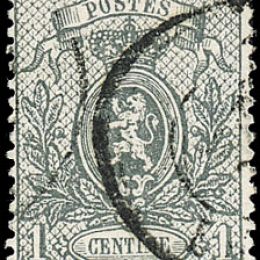 1866 Belgio: 1c. grigio dent. 14½ x 14 (N°23a)