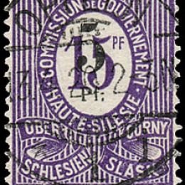 1920 Occup. Tedesche "Alta Slesia": francobolli tipo “cifra” soprastampati con nuovo valore: 5p. su 15p. violetto (N°40A)