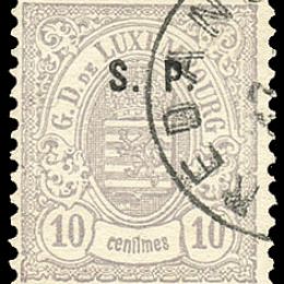 1881 Lussemburgo: Servizi - stemma 10c. grigio violetto con soprastampa “S.P.” del tipo “C” (N°39)