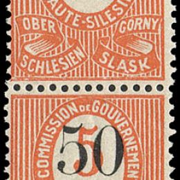 1920 Occup. Tedesche "Alta Slesia": francobolli tipo “cifra” soprastampati con nuovo valore: 50pf. su 5M. arancio (N°40)