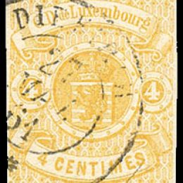 1859 Lussemburgo: stemma 4c. giallo (N°5) con ampi margini.