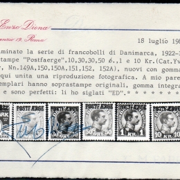 1922 Danimarca “Pacchi Postali”: effigie di Cristiano X soprastampati “POSTFAERGE” (N°5/10+8a)