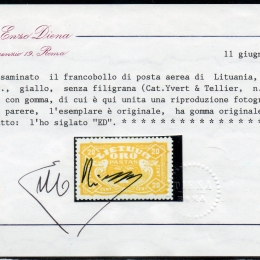1924 Lituania "Posta Aerea": 20c. giallo (N°35A)
